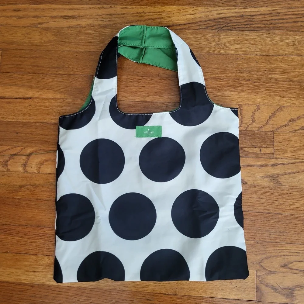 Kate Spade Reversible Tote Bag Polka Dot Polyester black White Green